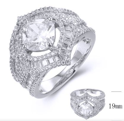 SJ37407, Ladies' Moissanite Ring, S925, Rhodium Plated, White, 6.73g