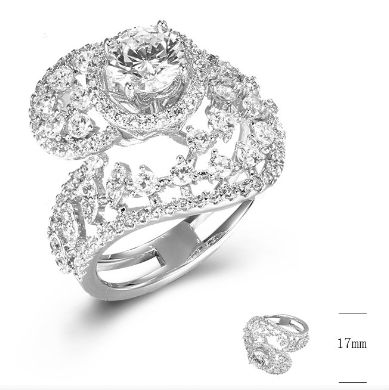SJ42777, Ladies' Moissanite Ring, S925, Rhodium Plated, White, 5.42g