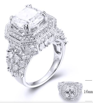 SJ39251, Ladies' Moissanite Ring, S925, Rhodium Plated, White, 8.76g