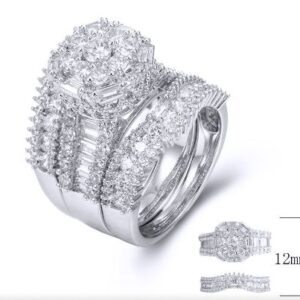 SJ34095-双戒, Ladies' Moissanite Ring, S925, Rhodium Plated, White, 8.83g