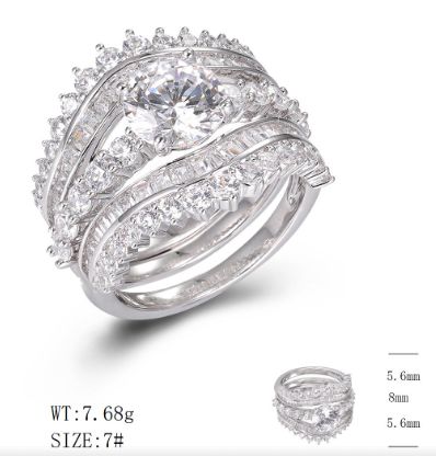 SJ49410, Ladies' Moissanite Ring, S925, Rhodium Plated, White, 7.69g