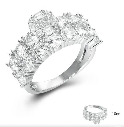 SJ46297, Ladies' Moissanite Ring, S925, Rhodium Plated, White, 4.98g