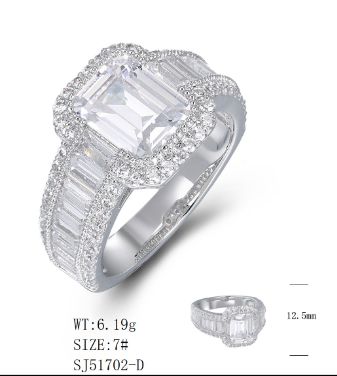 SJ51702, Ladies' Moissanite Ring, S925, Rhodium Plated, White, 6.14g