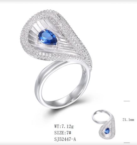 SJ52447, Ladies' Moissanite Ring, S925, Rhodium Plated, White, 7.61g