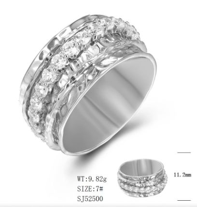 SJ52500, Ladies' Moissanite Ring, S925, Rhodium Plated, White, 9.12g