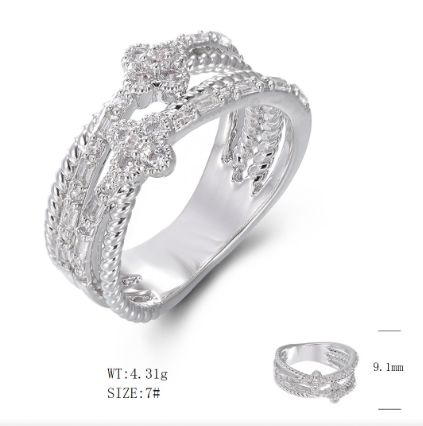 SJ50213, Ladies' Moissanite Ring, S925, Rhodium Plated, White, 4.45g