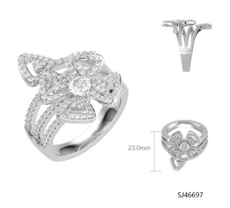 SJ46697, Ladies' Moissanite Ring, S925, Rhodium Plated, White, 5.88g