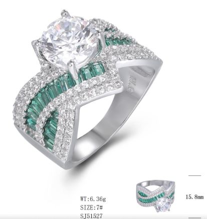 SJ51527, Ladies' Moissanite Ring, S925, Rhodium Plated, White, 6.81g