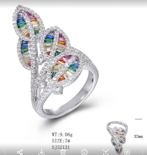 SJ52131, Ladies' Moissanite Ring, S925, Rhodium Plated, White, 8.58g