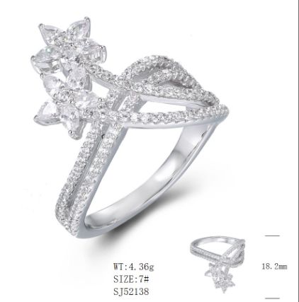 SJ52138, Ladies' Moissanite Ring, S925, Rhodium Plated, White, 4.13g