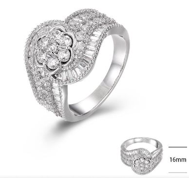 SJ40042, Ladies' Moissanite Ring, S925, Rhodium Plated, White, 5.78g