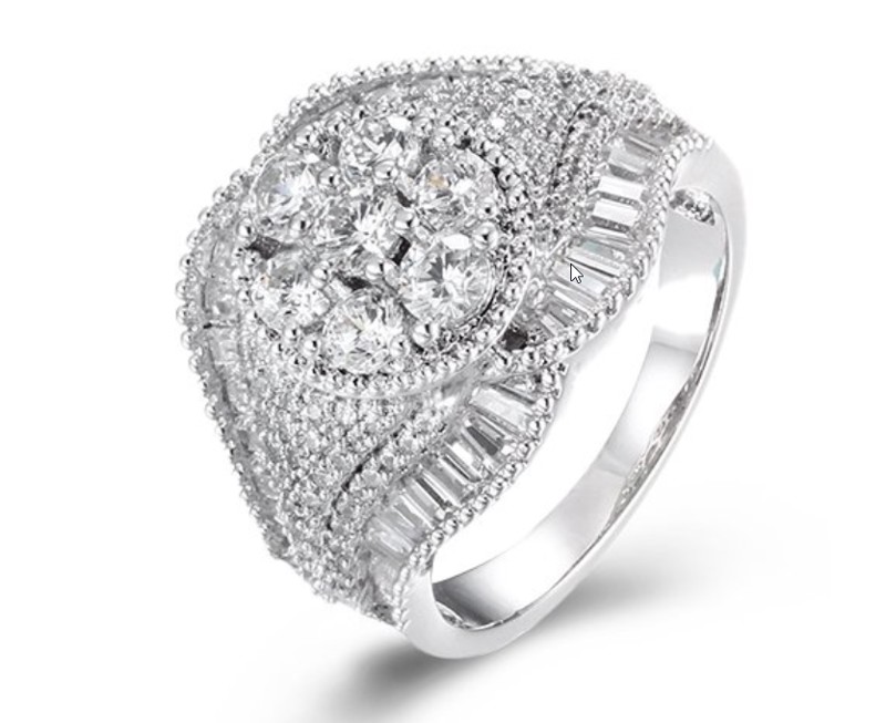 SJ40046, Ladies' Moissanite Ring, S925, Rhodium Plated, White, 7.01g