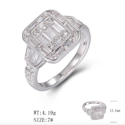 SJ49407, Ladies' Moissanite Ring, S925, Rhodium Plated, White, 3.99g