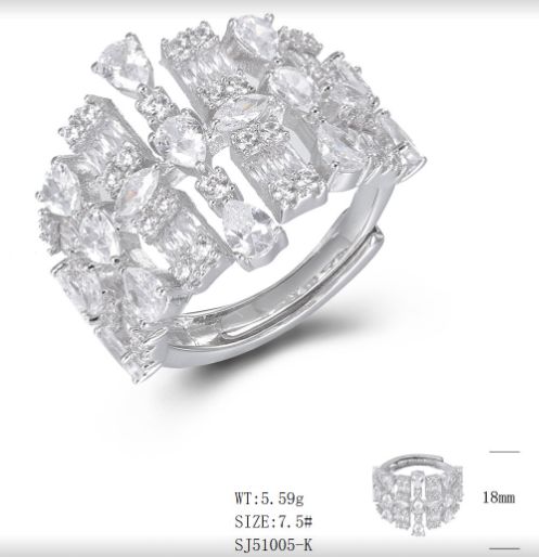 SJ51005, Ladies' Moissanite Ring, S925, Rhodium Plated, White, 6.24g