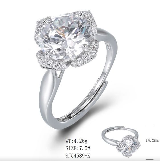 SJ54589, Ladies' Moissanite Ring, S925, Rhodium Plated, White, 4.71g