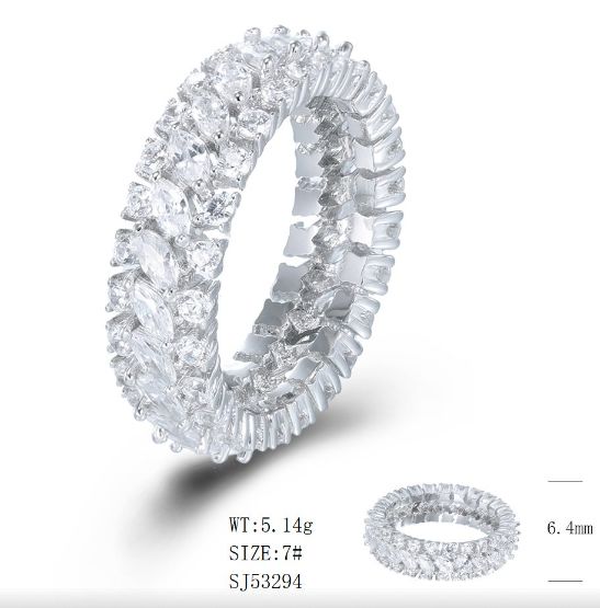 SJ53294, Ladies' Moissanite Ring, S925, Rhodium Plated, White, 5.08g