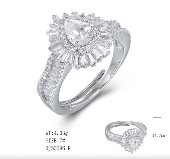 SJ53596, Ladies' Moissanite Ring, S925, Rhodium Plated, White, 4.01g