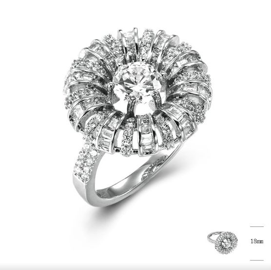 SJ43498, Ladies' Moissanite Ring, S925, Rhodium Plated, White, 4.59g