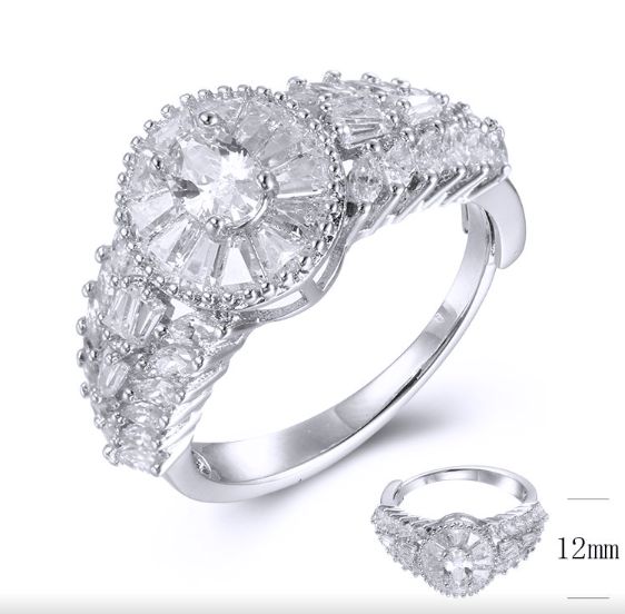 SJ38124, Ladies' Moissanite Ring, S925, Rhodium Plated, White, 4.44g