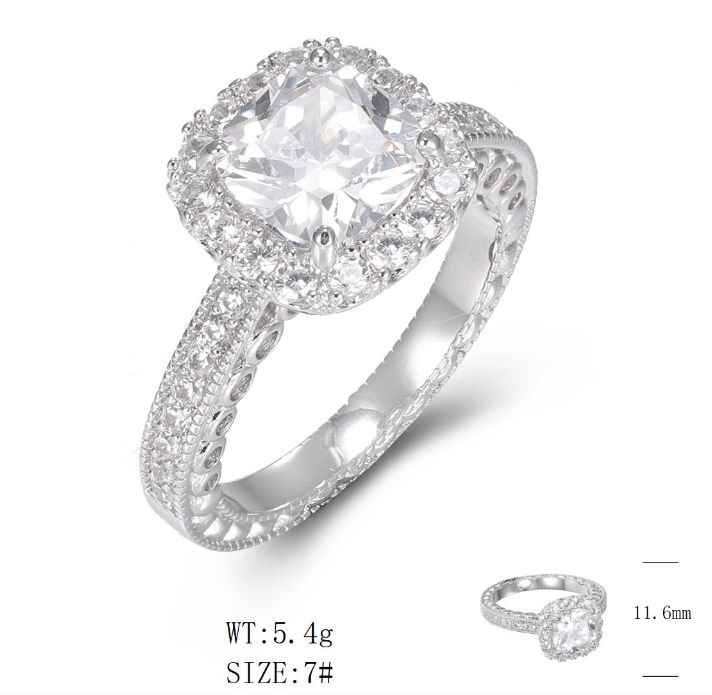 SJ49254, Ladies' Moissanite Ring, S925, Rhodium Plated, White, 5.53g