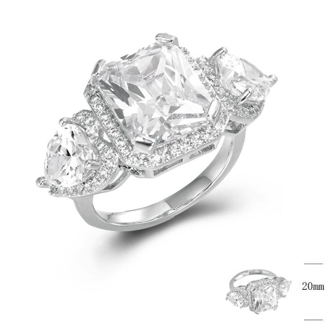 SJ44788, Ladies' Moissanite Ring, S925, Rhodium Plated, White, 7.9g