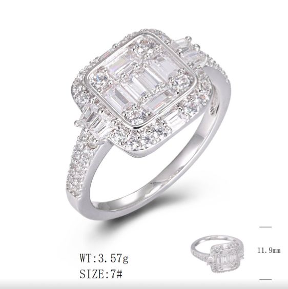 SJ49405, Ladies' Moissanite Ring, S925, Rhodium Plated, White, 3.58g