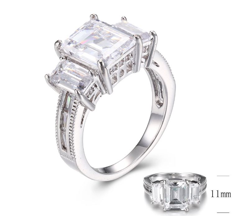 SJ28191, Ladies' Moissanite Ring, S925, Rhodium Plated, White, 6.29g