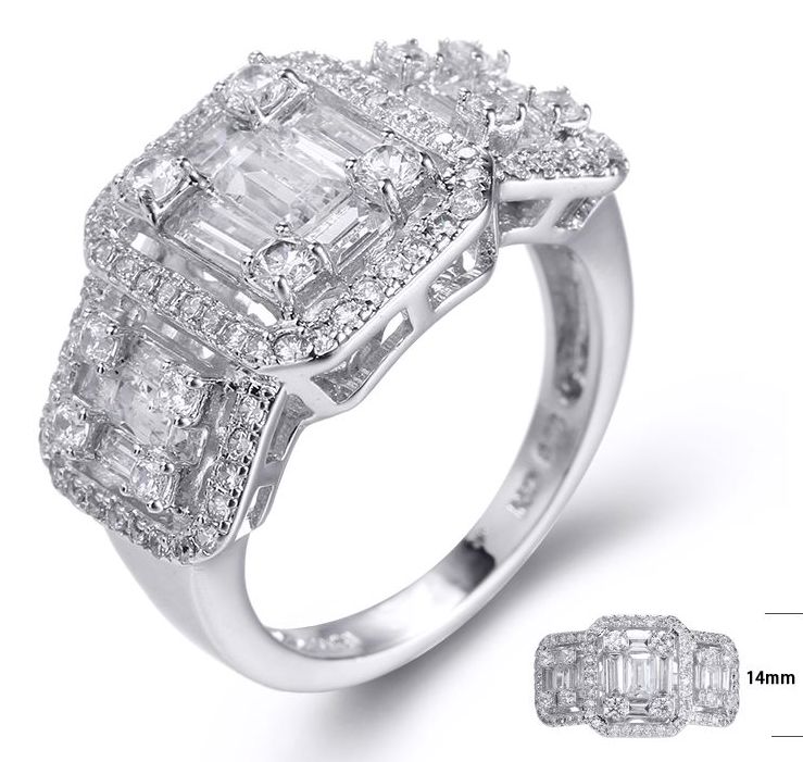 SJ23596, Ladies' Moissanite Ring, S925, Rhodium Plated, White, 5.08g