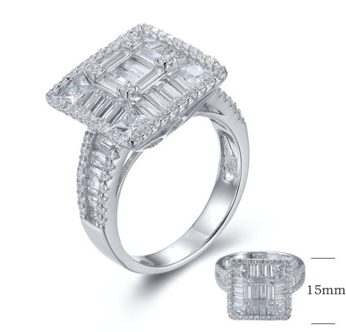 SJ26824, Ladies' Moissanite Ring, S925, Rhodium Plated, White, 6.36g