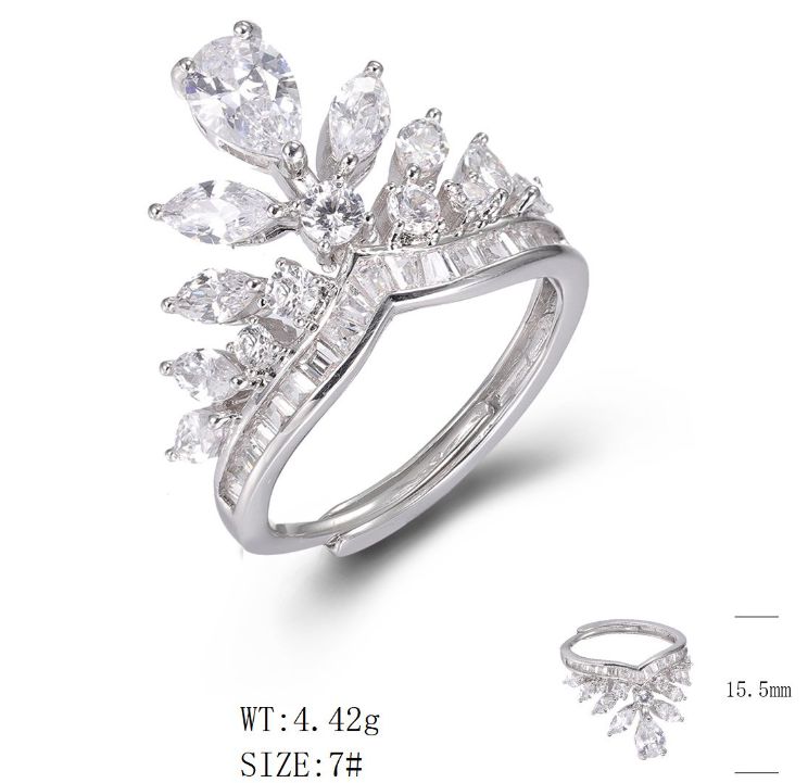 SJ49028, Ladies' Moissanite Ring, S925, Rhodium Plated, White, 4.45g