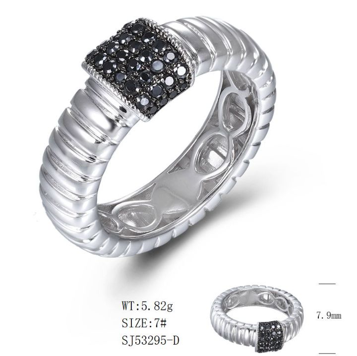 SJ53295-C, Ladies' Moissanite Ring, S925, Rhodium + Black Rhodium Plated, Silver, 7.05g