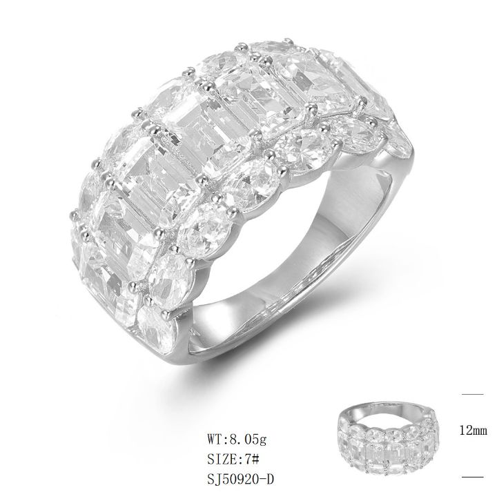 SJ50920, Ladies' Moissanite Ring, S925, Rhodium Plated, White, 8.24g