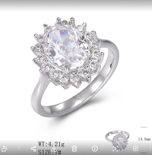 SJ46360, Ladies' Moissanite Ring, S925, Rhodium Plated, White, 4.3g