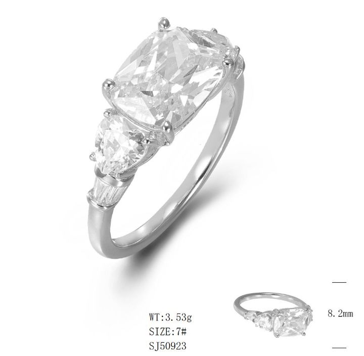 SJ50923, Ladies' Moissanite Ring, S925, Rhodium Plated, White, 3.49g