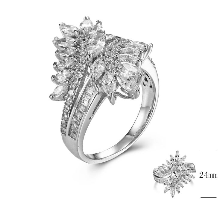 SJ29099, Ladies' Moissanite Ring, S925, Rhodium Plated, White, 6.3g