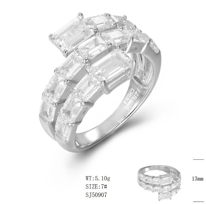 SJ50907, Ladies' Moissanite Ring, S925, Rhodium Plated, White, 5.533g