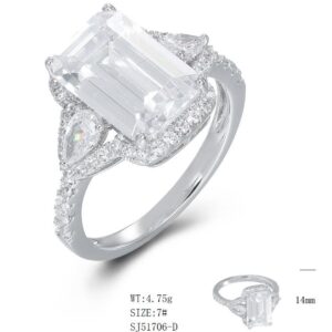 SJ51706, Ladies' Moissanite Ring, S925, Rhodium Plated, White, 4.367g