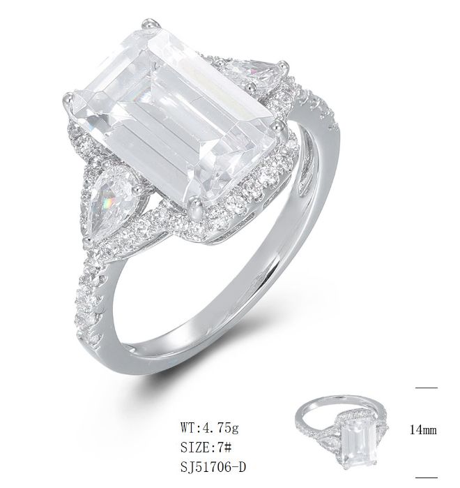 SJ51706, Ladies' Moissanite Ring, S925, Rhodium Plated, White, 4.367g
