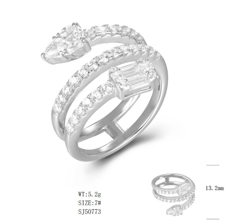 SJ50773, Ladies' Moissanite Ring, S925, Rhodium Plated, White, 4.833g