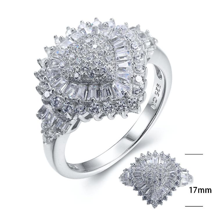 SJ25372, Ladies' Moissanite Ring, S925, Rhodium Plated, White, 4.667g