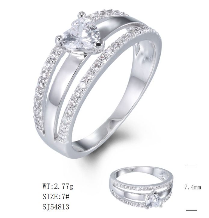 SJ54813, Ladies' Moissanite Ring, S925, Rhodium Plated, White, 2.633g