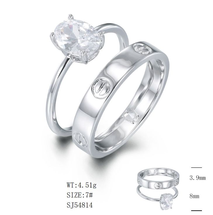 SJ54814, Ladies' Moissanite Ring, S925, Rhodium Plated, White, 4.733g