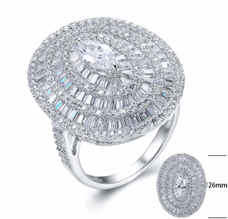 SJ24448, Ladies' Moissanite Ring, S925, Rhodium Plated, White, 8.331g