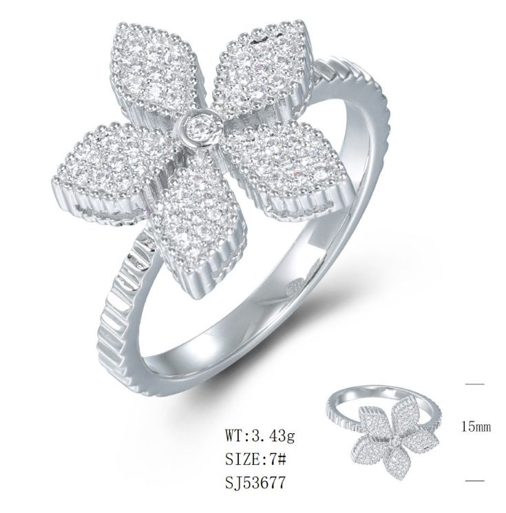 SJ53677, Ladies' Moissanite Ring, S925, Rhodium Plated, White, 3.64g