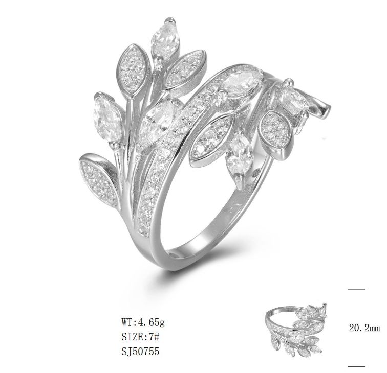 SJ50755, Ladies' Moissanite Ring, S925, Rhodium Plated, White, 4.92g