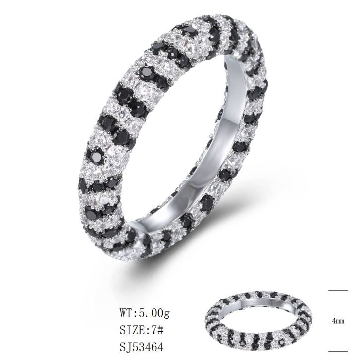SJ53464-C, Ladies' Moissanite Ring, S925, Rhodium + Black Rhodium Plated, Silver, 5.098g