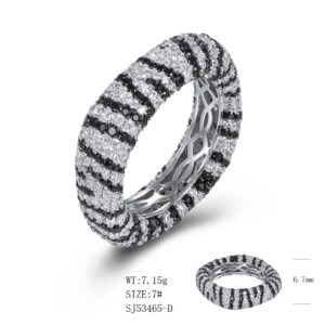 SJ53465-C, Ladies' Moissanite Ring, S925, Rhodium + Black Rhodium Plated, Silver, 8.056g