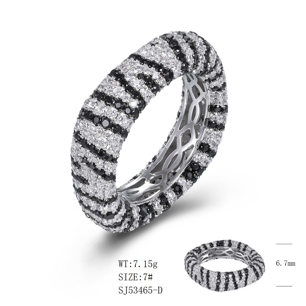 SJ53465-C, Ladies' Moissanite Ring, S925, Rhodium + Black Rhodium Plated, Silver, 8.056g