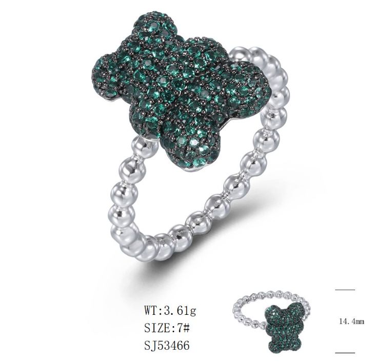 SJ53466-C, Ladies' Moissanite Ring, S925, Rhodium + Black Rhodium Plated, Silver, 3.698g