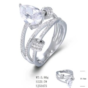 SJ53475, Ladies' Moissanite Ring, S925, Rhodium Plated, White, 5.727g